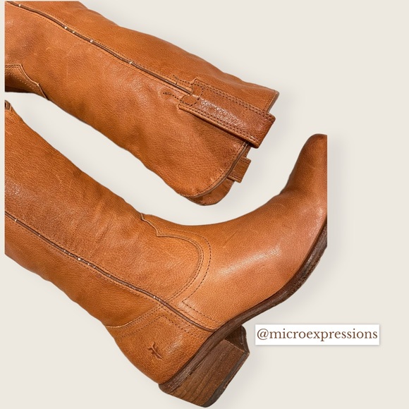 Frye Carson Pull Up Cognac Everyday Cute Genuine Leather Low Heel Cowboy Boot - Picture 8 of 11